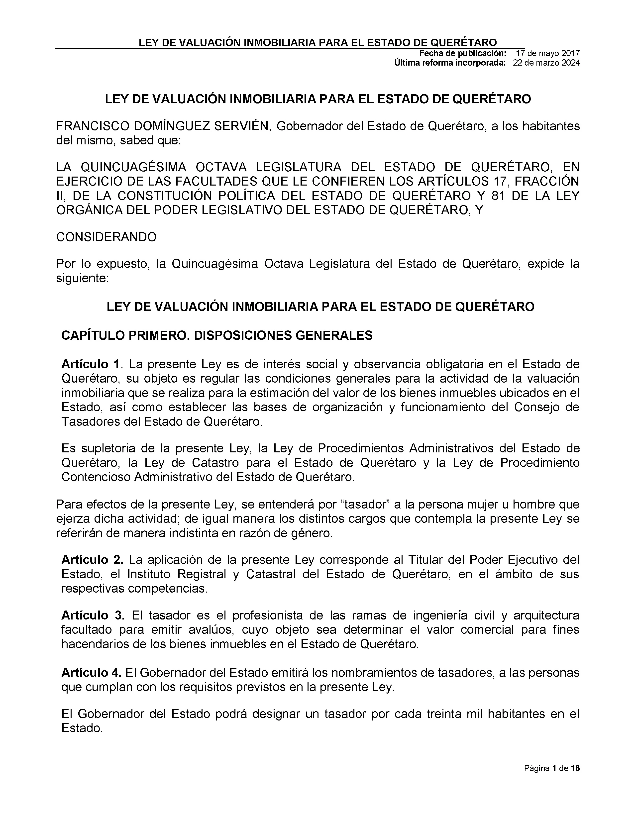 LEY DE VALUACIÓN INMOBILIARIA PARA EL ESTADO DE QUERÉTARO